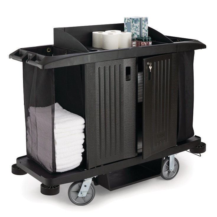 Rubbermaid FG619100BLA Full Size Housekeeping Cart Wi