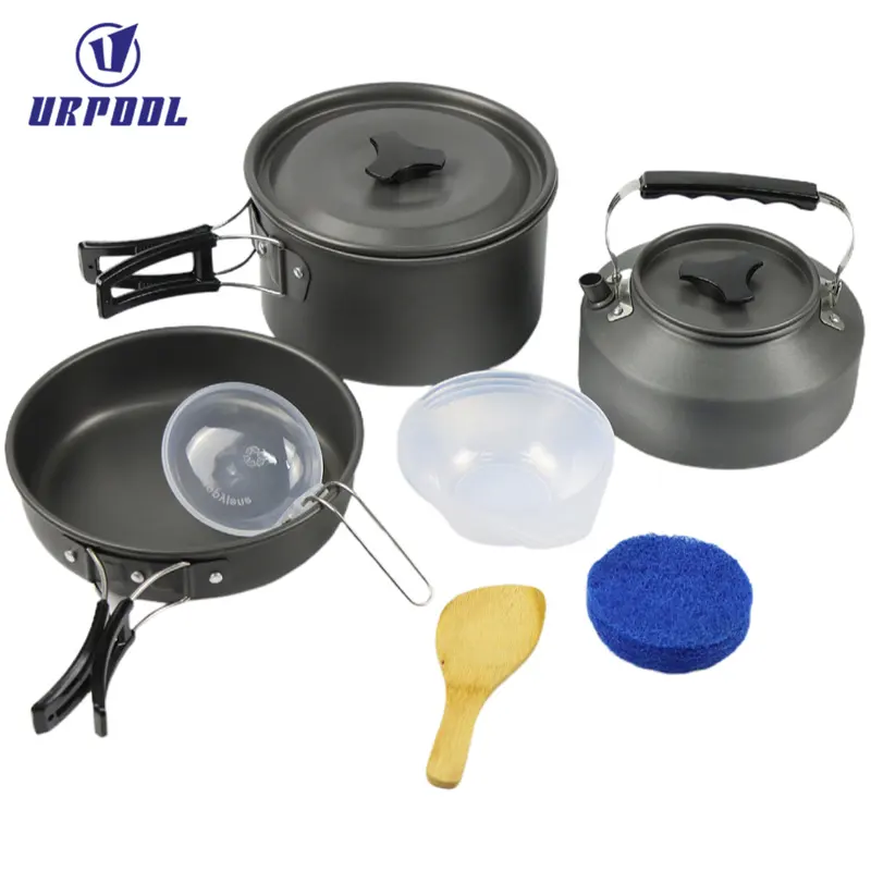 Foldable Outdoor pan Tableware Family Travel Picnic Cooker Team Hiking Equipment Set Non Stick Pot Pan for Backpacking Outdoor