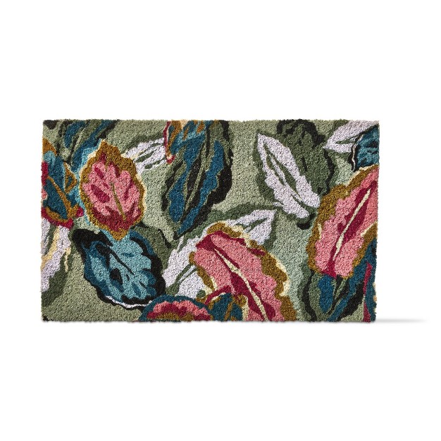 Garden Leaves Blue White Pink Print Floral Rectangle Indoor And Outdoor Coir Door Mat Green Background