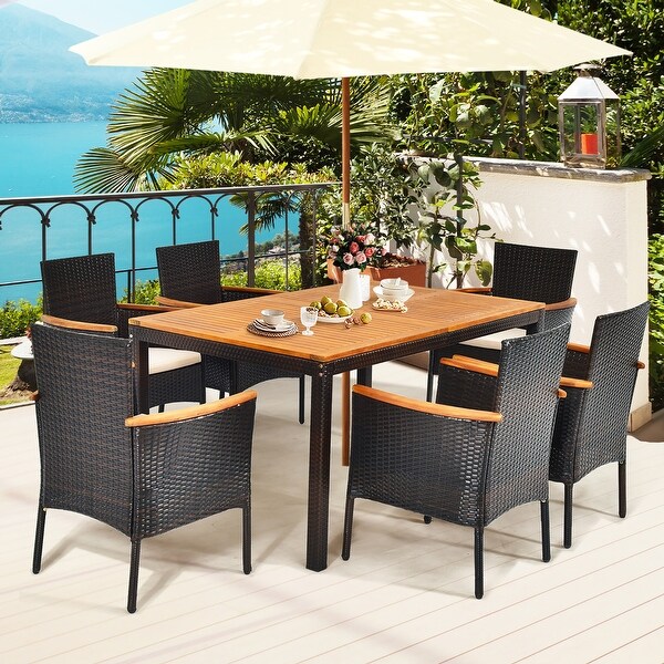 7 PCS Patio Dining Set Outdoor Rattan Set Furniture with Umbrella Hole