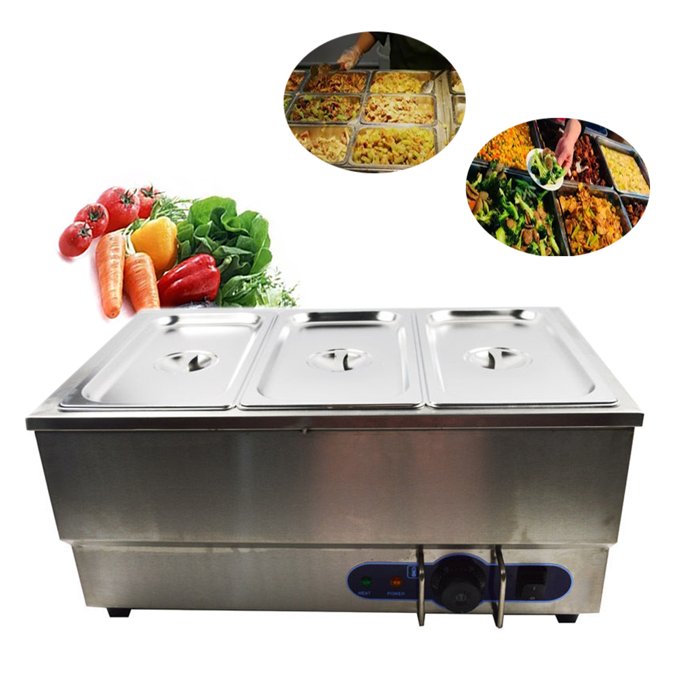 TECHTONGDA Buffet Food Warmer Stainless Steel Bain Marie Buffet Countertop 3 Pan Electric Steam Heater 6