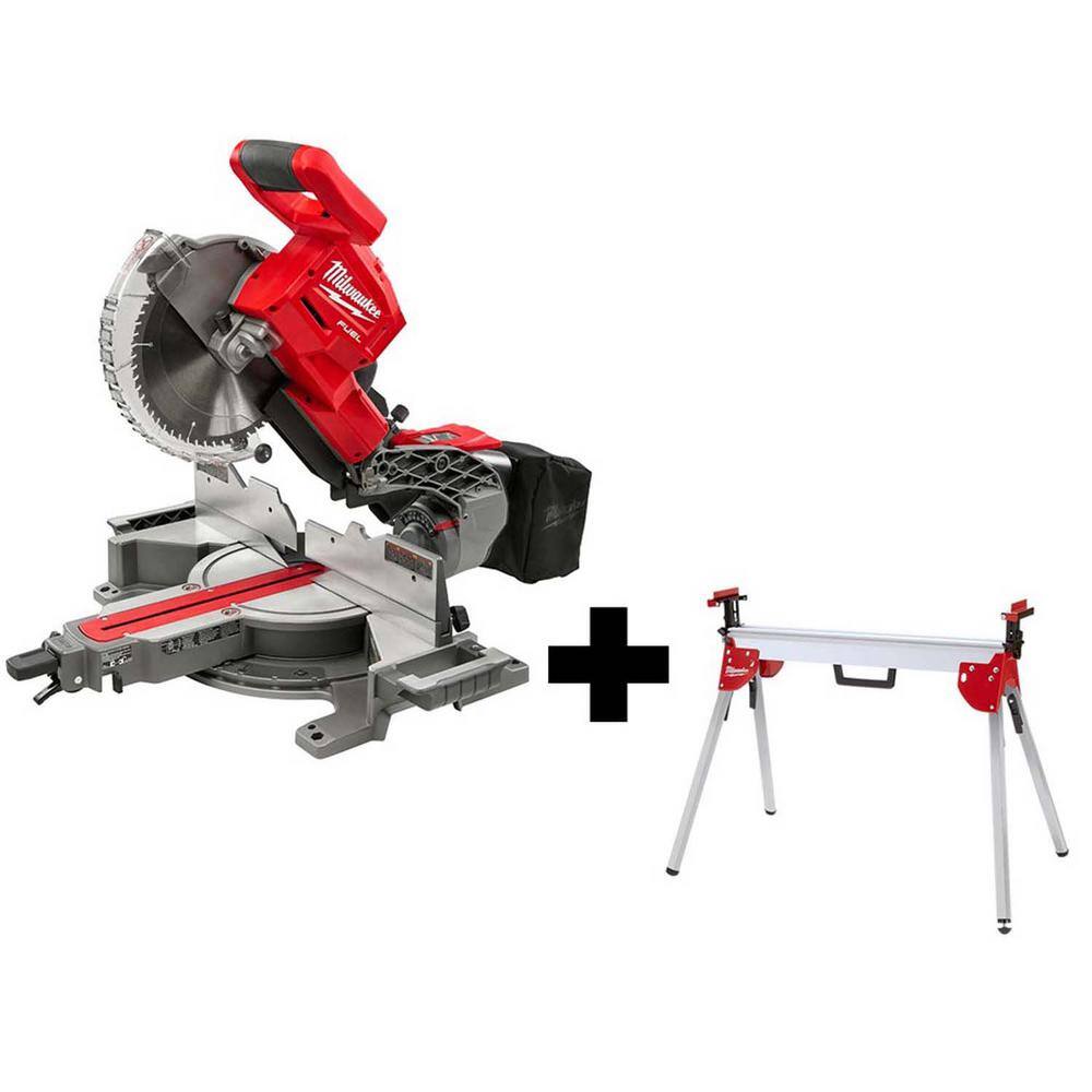 MW M18 FUEL 18V Lithium-Ion Brushless Cordless 10 in. Dual Bevel Sliding Compound Miter Saw with Stand (Tool-Only) 2734-20-48-08-0551