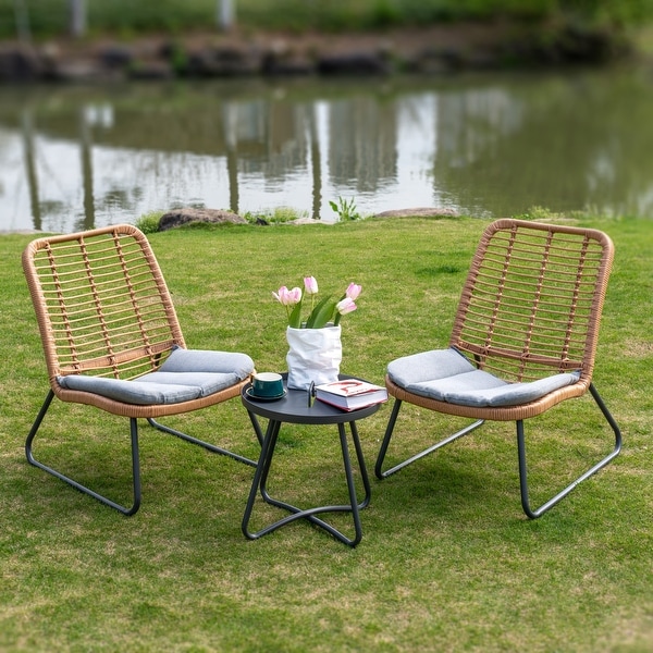 Patio Furniture Sets Rattan Wicker Outdoor Bistro Sets with Cushions (Set of 3)