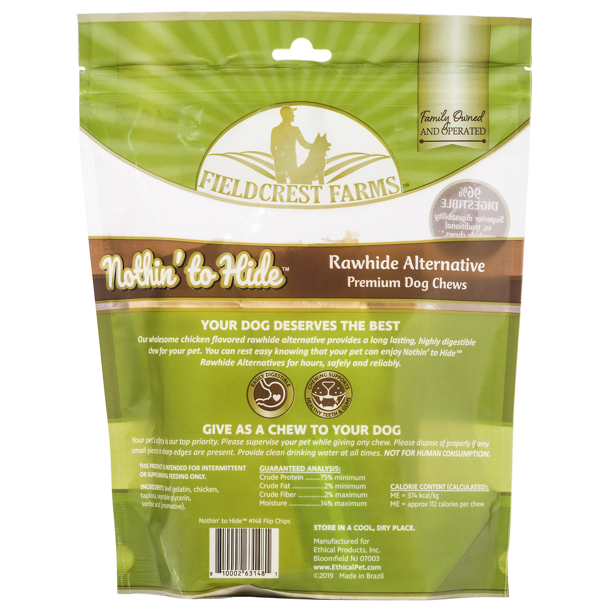 Fieldcrest Farms Nothin to Hide Chicken Chips Dog Chew， 240 Gram， Count of 8