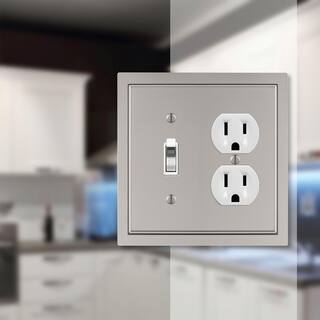 AMERELLE Averly 2 Gang 1-Toggle and 1-Duplex Metal Wall Plate - Satin Nickel 900TDN