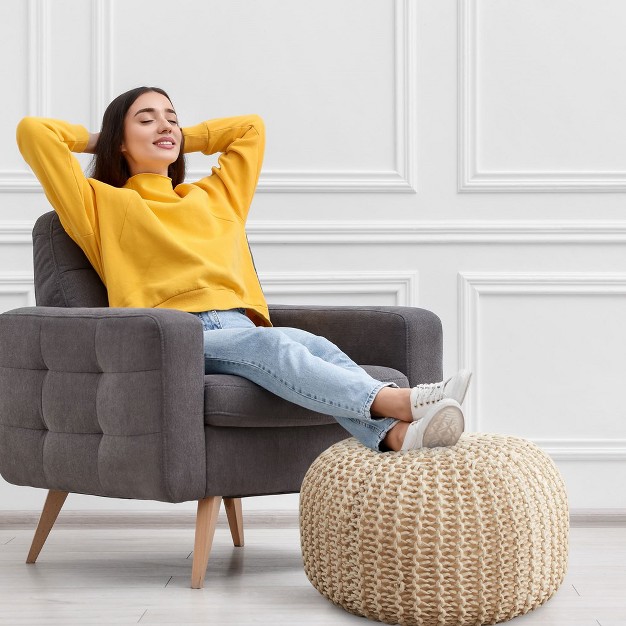 Round Cable Knit Pouf Ottoman