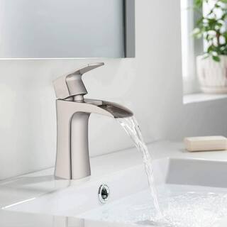 PROOX Single Handle Single Hole Waterfall Spout Bathroom Faucet with Drain Assembly in Brushed Nickel PRAA283BN