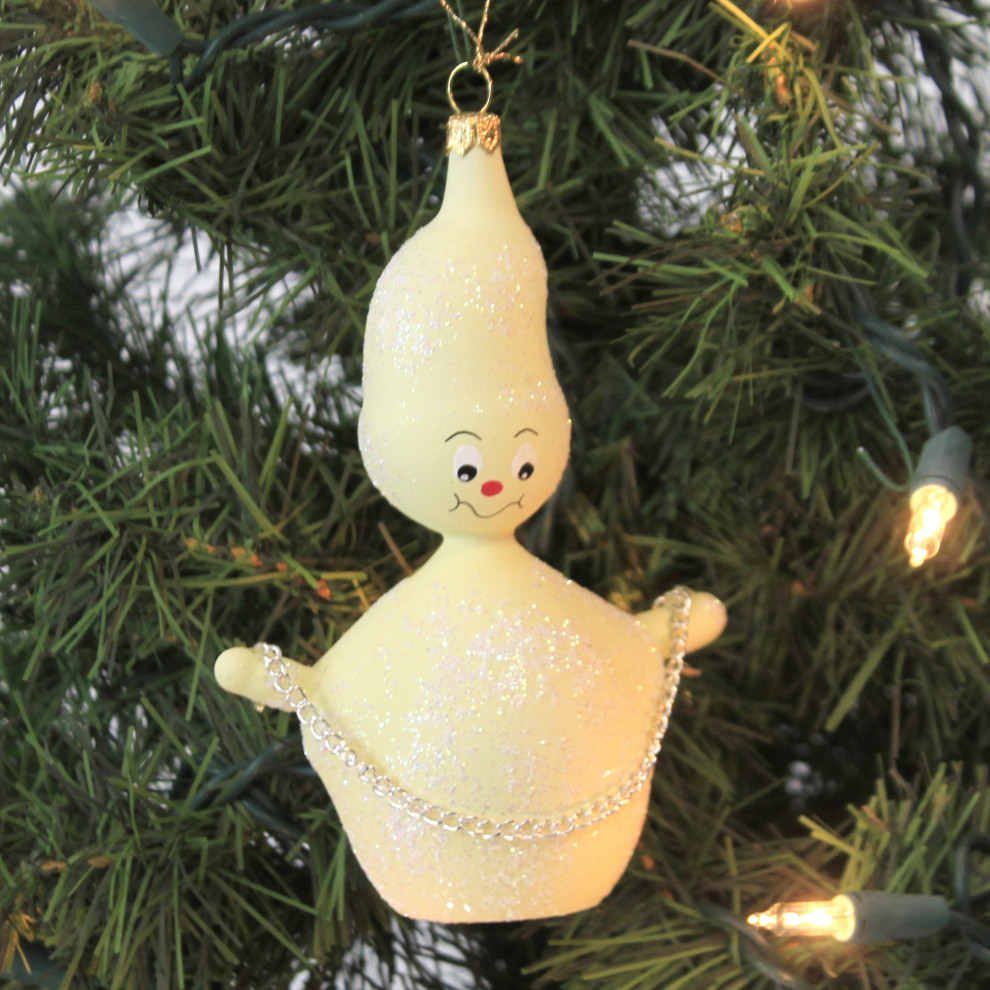 De Carlini Ghost With Chains Glass Ornament Halloween Glows Dark V3561   Christmas Ornaments   by Story Book Kids Inc  Houzz