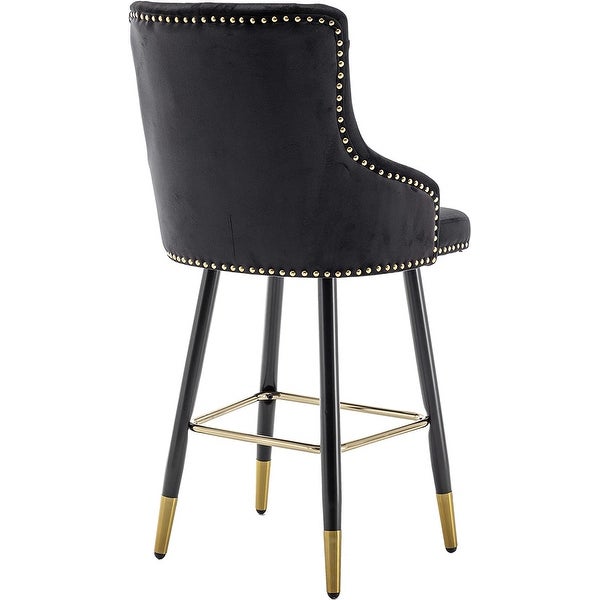 Black Velvet Upholstered Modern Barstool Tufted Living Room Home Dining Bar Kitchen Counter Island Luxurious Golden Leg Finish