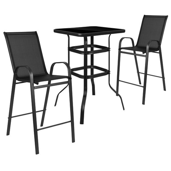 3 Piece Outdoor Glass Bar Patio Table Set with 2 Barstools - Overstock - 32292022