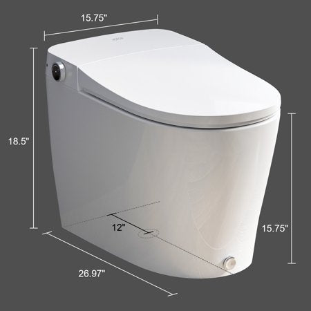 HOROW Elongated Tankless Toilet, One Piece Smart Toilet with Advance Heated Bidet Seat, Wireless Remote Control, Auto Open