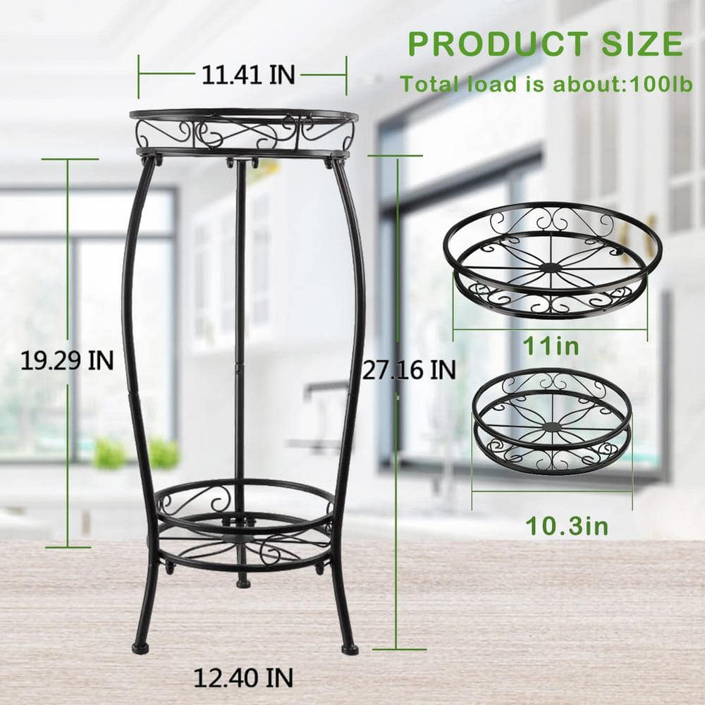 27 in. Tall Metal Potted Holder Rack Flower Pot Stand Heavy Duty Plant Shelf Rustproof Iron PUWNR4