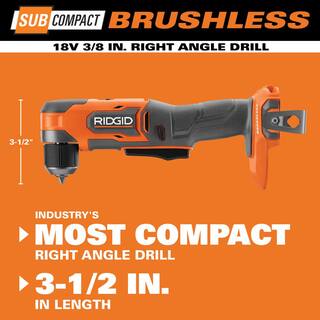 RIDGID 18V SubCompact Brushless Cordless 38 in. Right Angle Drill with (2) 2.0 Ah Compact Lithium-Ion Batteries R87701B-AC8400802P