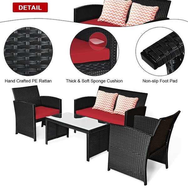 Costway 8PCS Patio Rattan Furniture Conversation Set Cushion Sofa