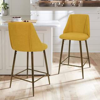 Elevens CHOLE Yellow Fabric Upholstered 26 in. Full Back Metal Frame Counter Stool (Set of 2) (19 in. W x 39 in. H) CHOLE-MIDBAR-YELLOW