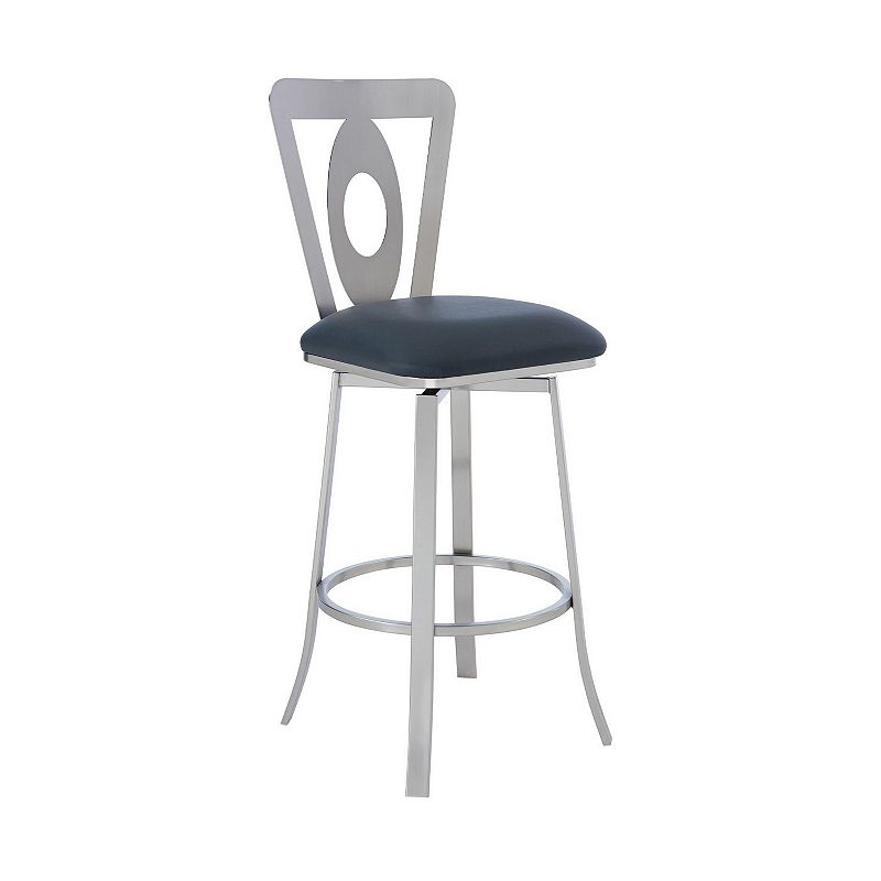 30 Inches Leatherette Barstool with Oval Cut Out， Silver