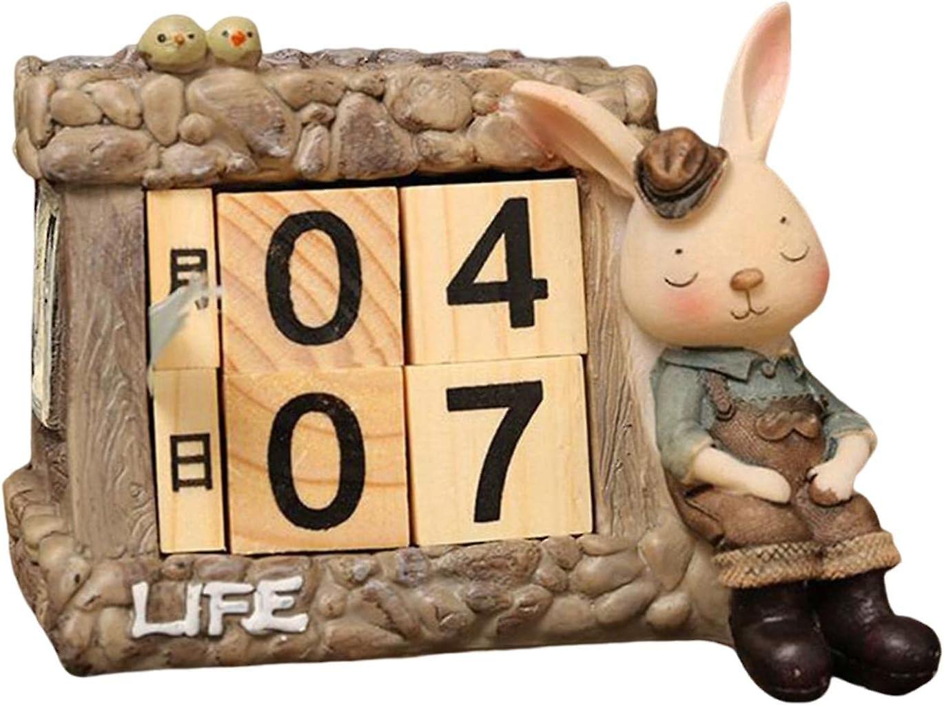 Wooden Daily Calendar， Rabbit Date Display， Reusable Desk Calendar Blocks For Cafe， Restaurant， Home Decor， Girl Dressed Up As A Rabbit-b