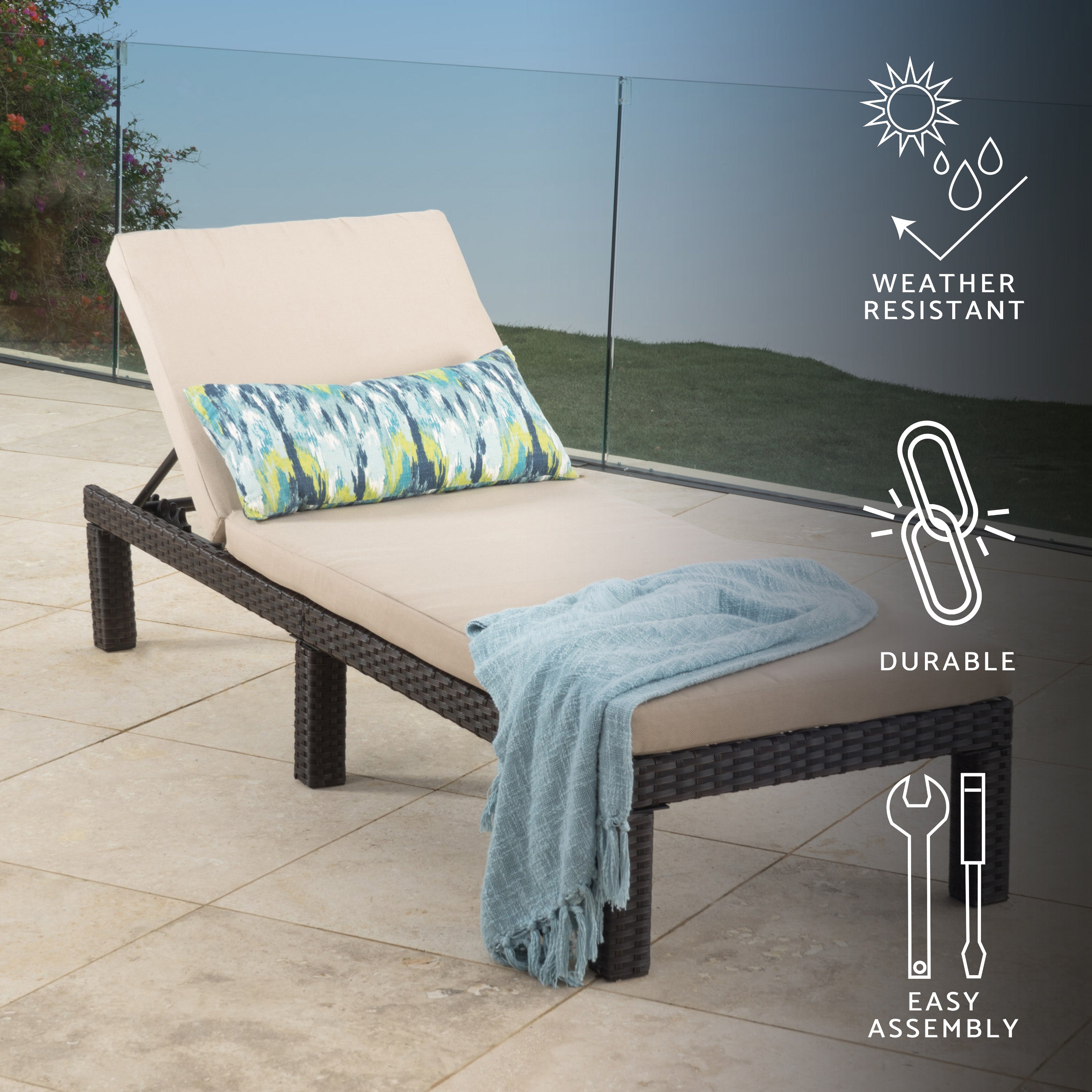 Budva Outdoor Wicker Adjustable Chaise Lounge w/ Cushion