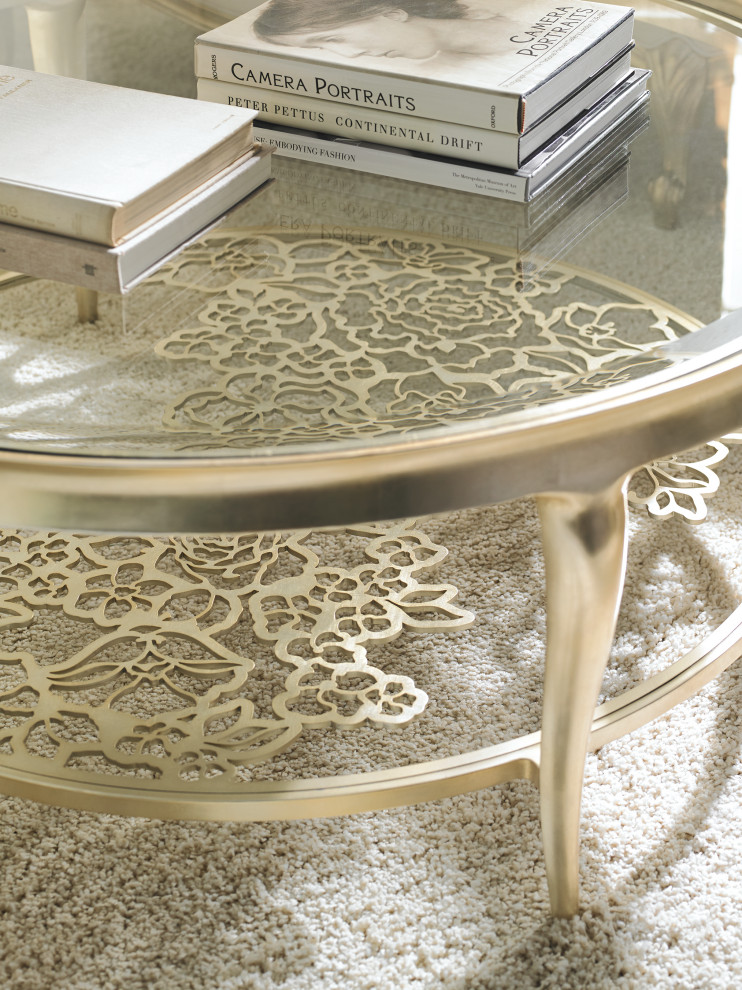 Handpicked  Round Glass Top Cocktail Table With Floral Motif   Contemporary   Coffee Tables   by Caracole  Houzz