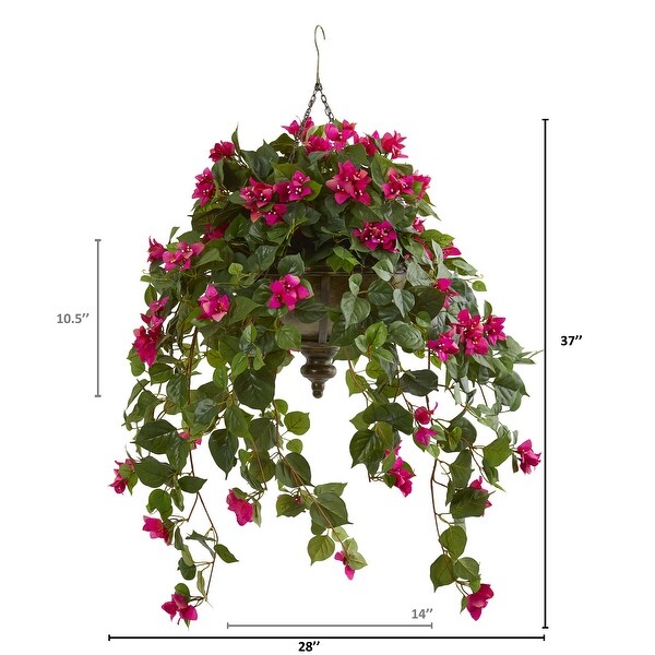 37 Bougainvillea Artificial Plant in Hanging Metal Bowl