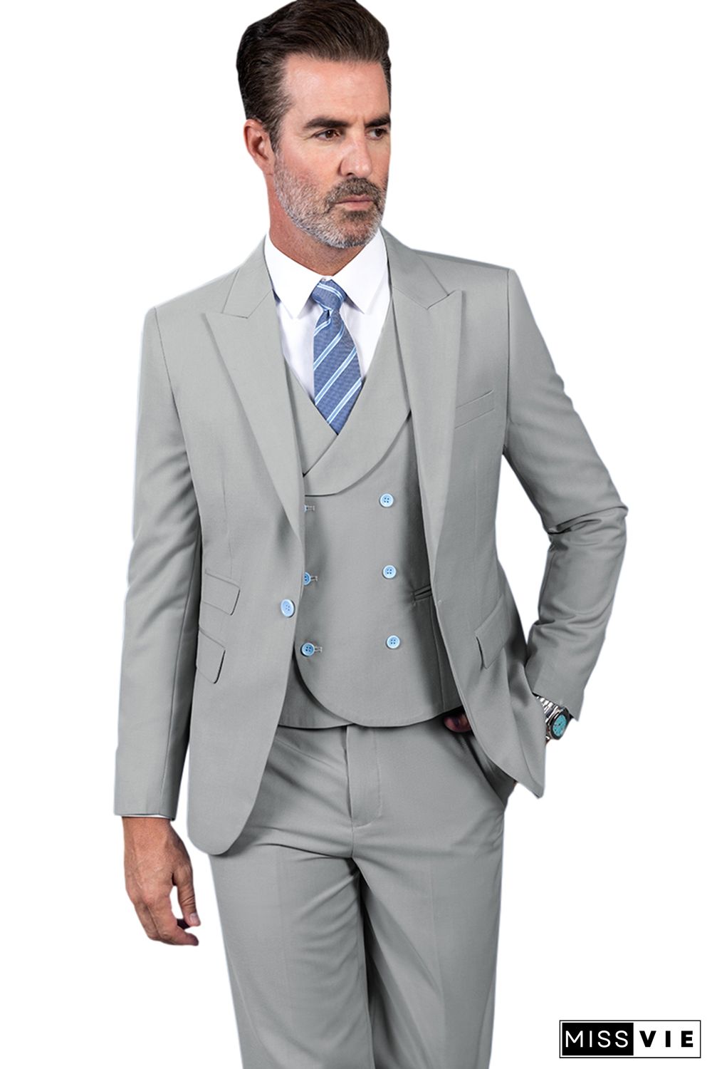 3 Piece Mens Suit Slim Fit Vest Solid Peak lapel Suit (Blazer+Vest+Pants)