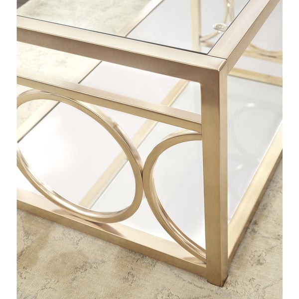 Oria Modern Tempered Glass and Gold Metal End Table by Greyson Living