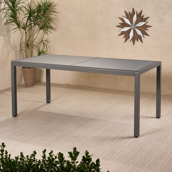 Cape Coral Outdoor Aluminum Dining Table with Tempered Glass Table Top by Christopher Knight Home