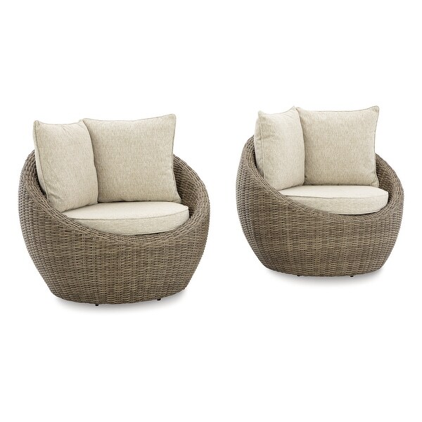 Signature Design by Ashley Danson Brown/Beige Swivel Lounge with Cushion (Set of 2)