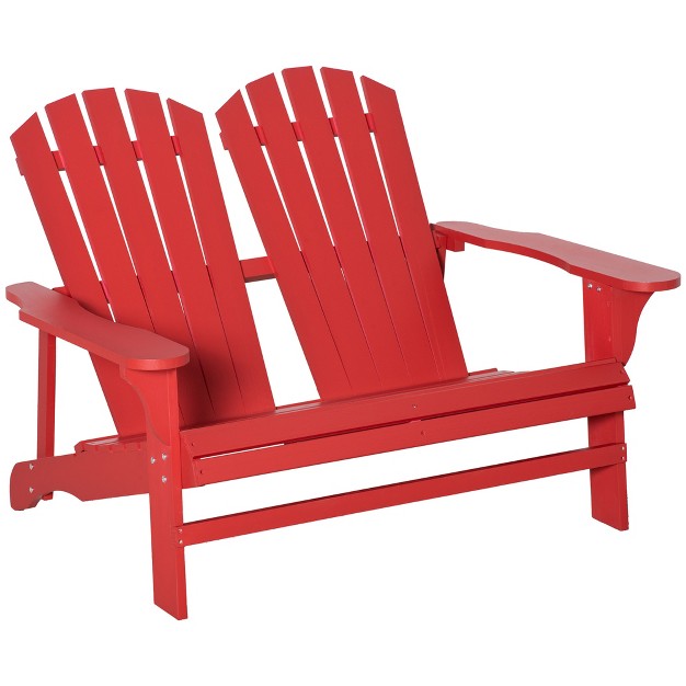 Outsunny Outdoor Adirondack Chair Wooden Loveseat Bench Lounger Armchair With Flat Back For Garden Deck Patio Fire Pit