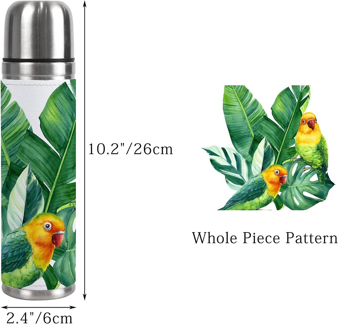 Insulated Mug Stainless Steel Water Bottle Watercolor Birds And Palm Leaves On White Vacuum Cup Travel Mug