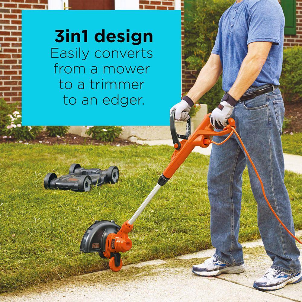 BLACK+DECKER 12 in. 6.5 AMP Corded Electric 3-in-1 String Trimmer  Lawn Edger with Lawn Mower Attachment MTE912