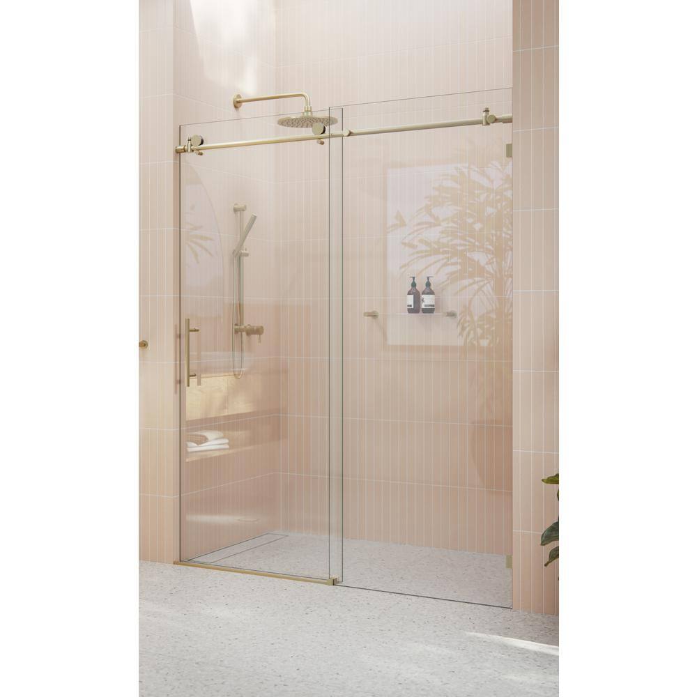 Glass Warehouse 60 in. x 78 in. Frameless Sliding Shower Door in Satin Brass GW-SLD-60-SB