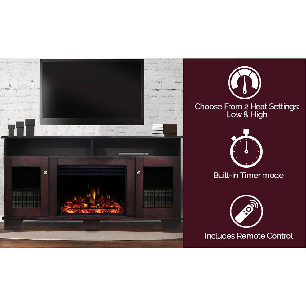 Cambridge Savona 59 in. Electric Fireplace Heater TV Stand in Mahogany with Enhanced Log Display and Remote CAM6022-1MAHLG3