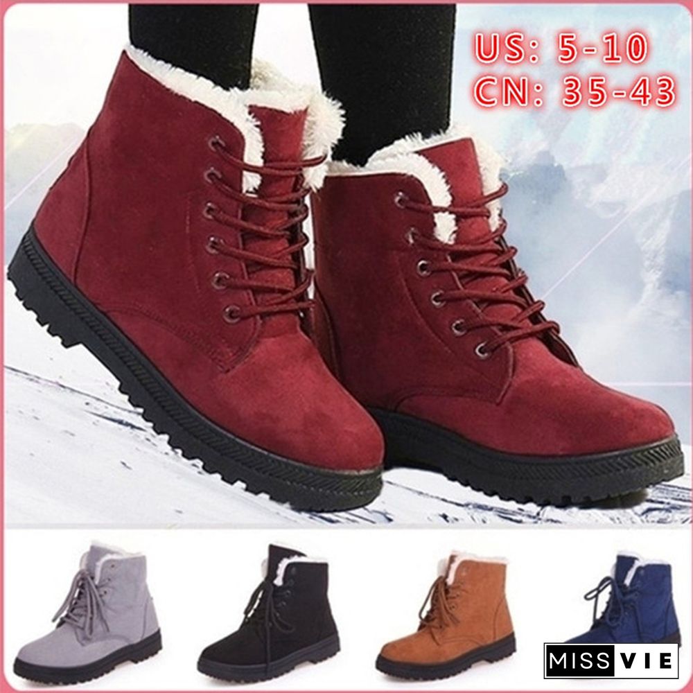 Ladies Winter Warm Fur Lined Ankle Snow Boots Women Casual Flat Short Booties Shoes Botas Feminina Plus Size