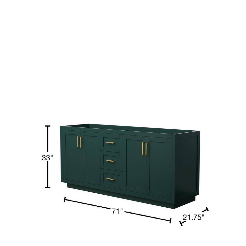 Wyndham Collection Miranda 71 in. W x 21.75 in. D x 33 in. H Double Bath Vanity Cabinet without Top in Green WCF292972DGDCXSXXMXX