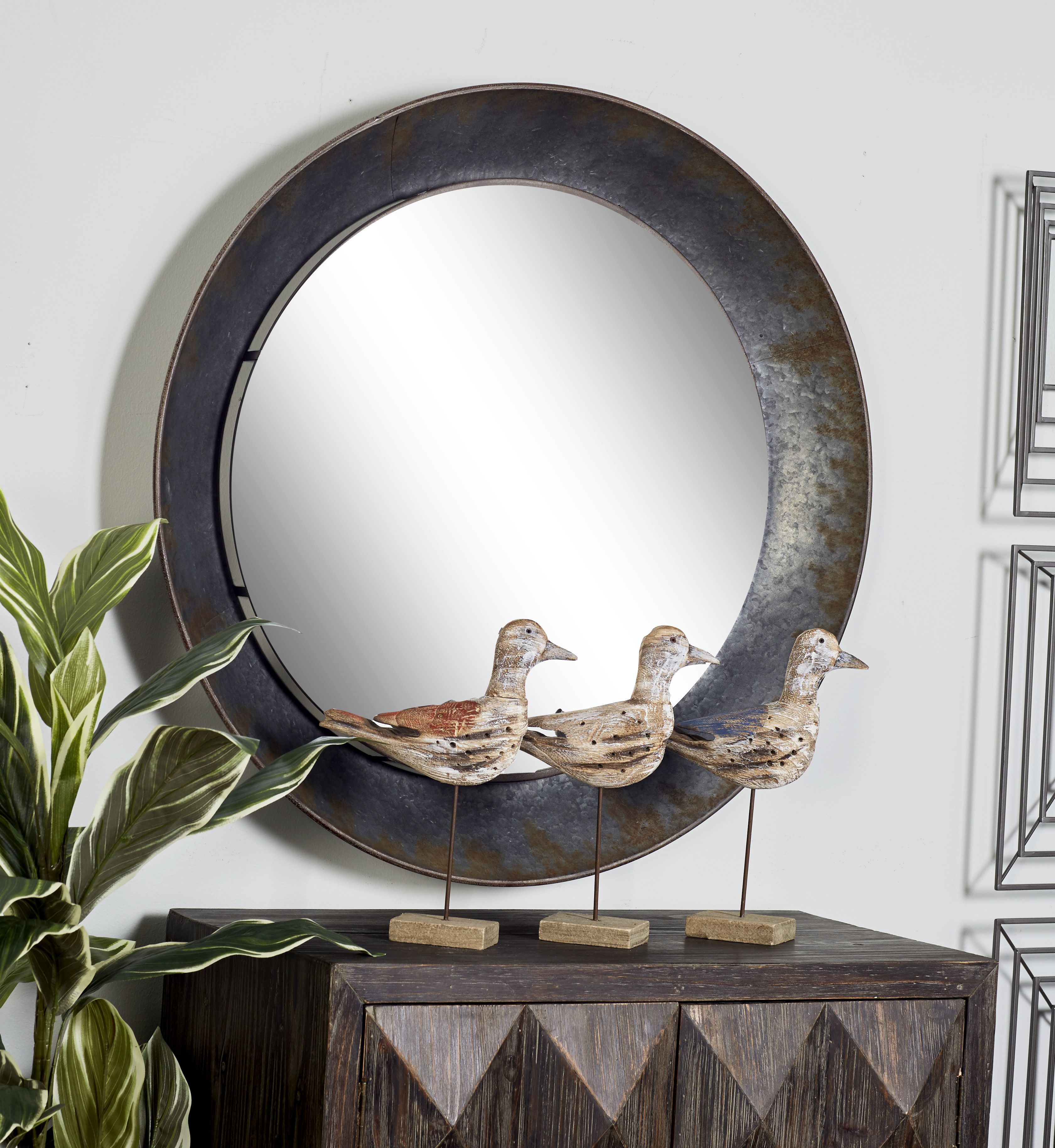 Grey Industrial Metal Wall Mirror 35 x 35