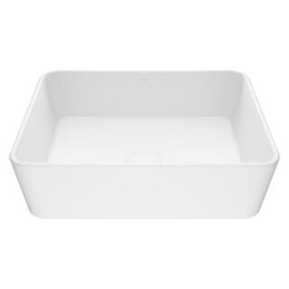 VIGO Marigold Modern White Matte Stone 18 in. L x 14 in. W x 5 in. H Rectangular Vessel Bathroom Sink VG04003