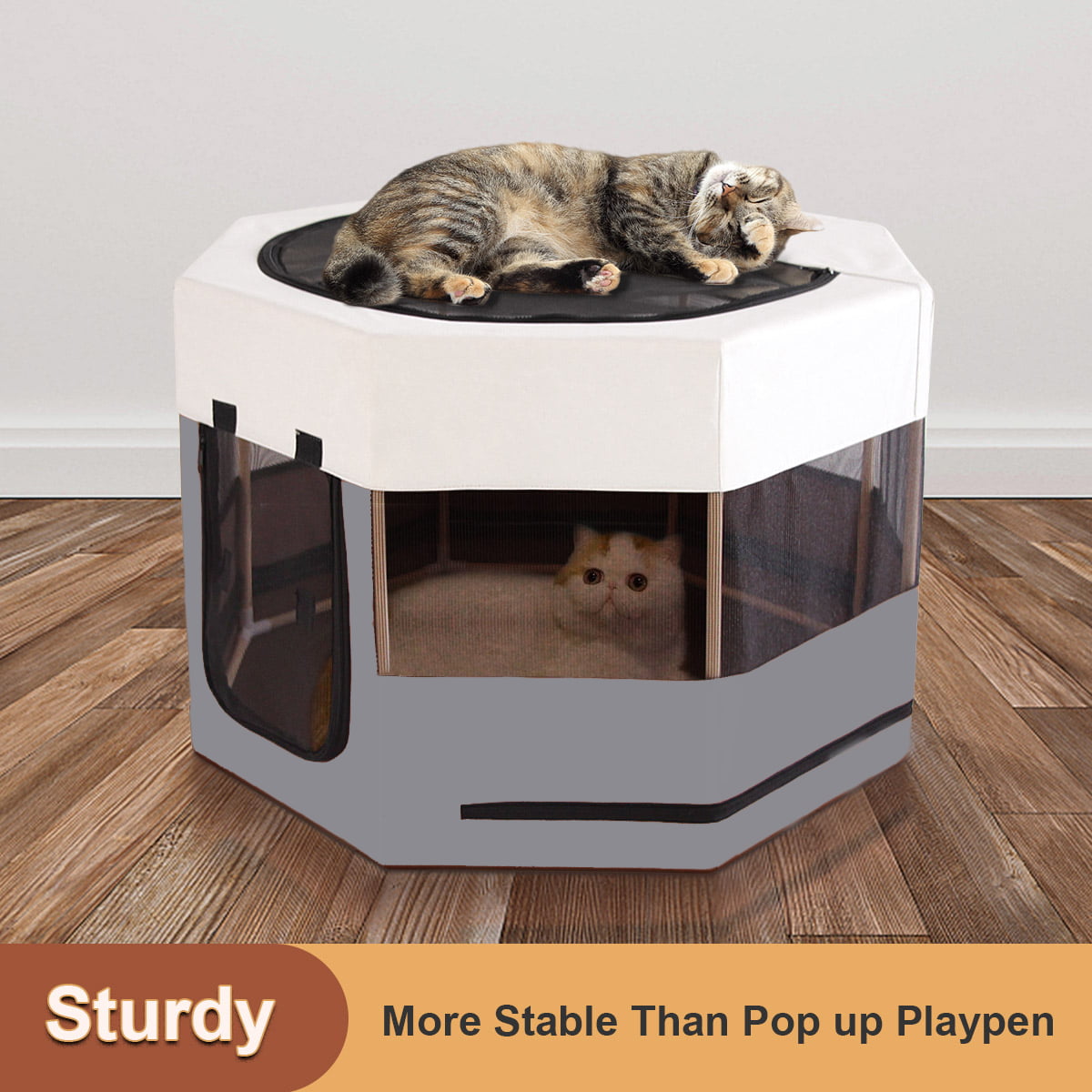 Cat Playpen for Small Animals Wood Frame Cats Cage Indoor Kitten Crate Dog Play Pens for Puppy Large Size Sturdy Struction Long Lasting Use Brown Large 35