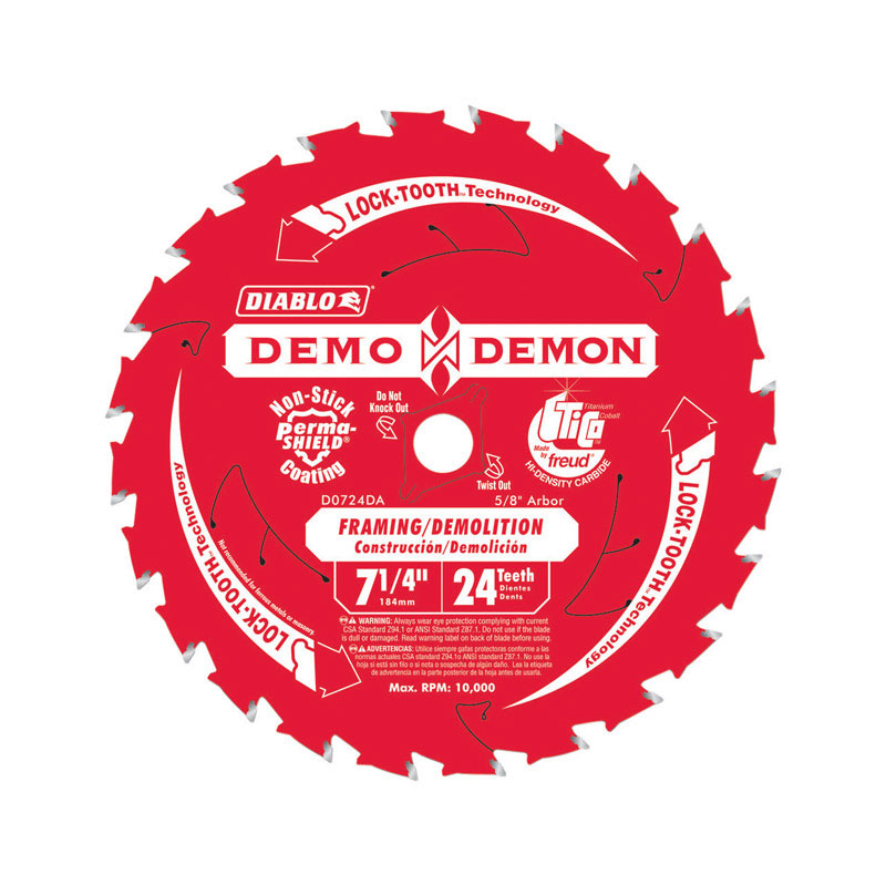 Diablo Demo Demon 7-1/4 in. D X 5/8 in. Carbide Circular Saw Blade 24 teeth 1 pc