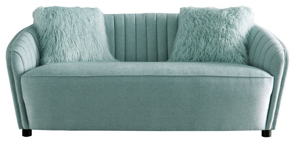 Vertical Channel Stitching Fabric Loveseat With Curved Back  Light Green   Contemporary   Loveseats   by VirVentures  Houzz