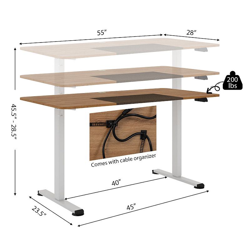 55 Inch Electric Height Adjustable Office Desk with Hook