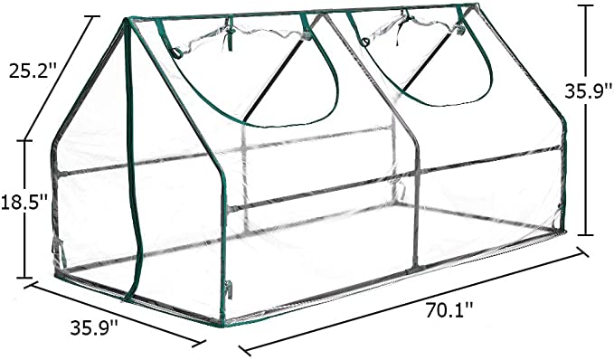 AMERLIFE Portable Mini Greenhouse Waterproof UV Protected PVC Cover Suitable for Garden Patio Backyard Indoor Outdoor Use Extra Hooks, 71''x36.3''x36.3'', Green