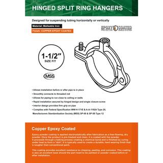 The Plumber's Choice 1-12 in. Hinged Split Ring Pipe Hanger in Copper Epoxy Coated Iron 112HSHCP