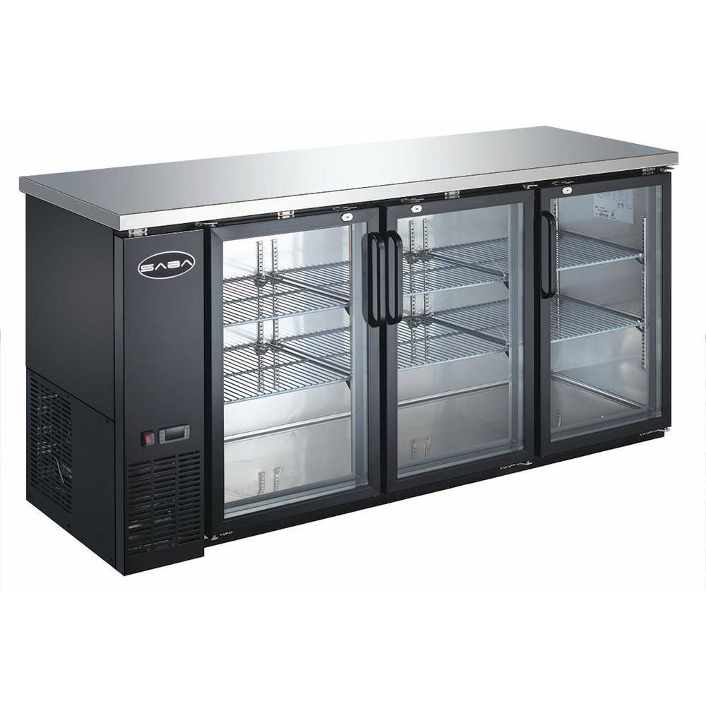 SABA 72 in. W 19.6 cu. Ft. Commercial Under Back Bar Cooler Refrigerator with Glass Doors in Stainless Steel with Black SBB-24-72G