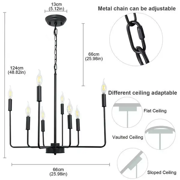 Depuley 8-Light Industrial Farmhouse Metal Candlelabrum Chandelier,Matte Black