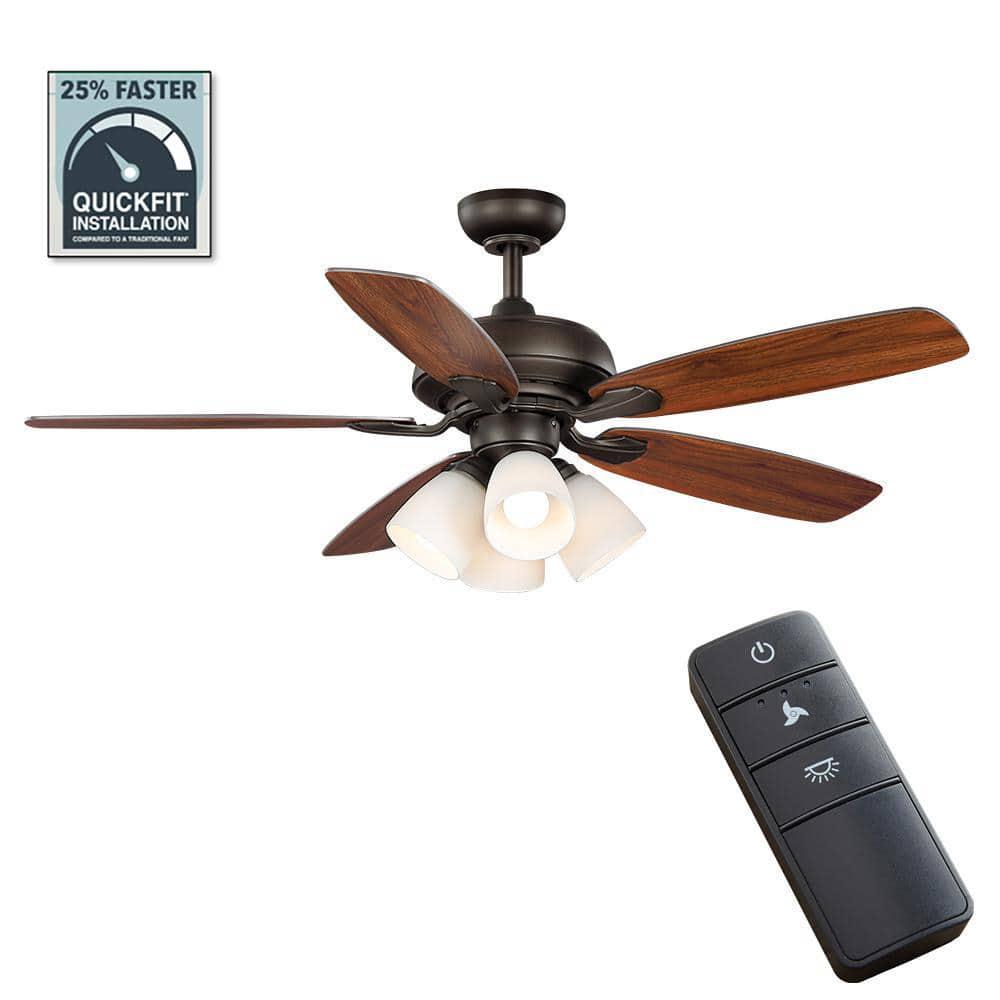 Hampton Bay Hollis 52 in Indoor LED Bronze Downrod Ceiling Fan with 5 QuickInstall Reversible Blades Light Kit and Remote Control