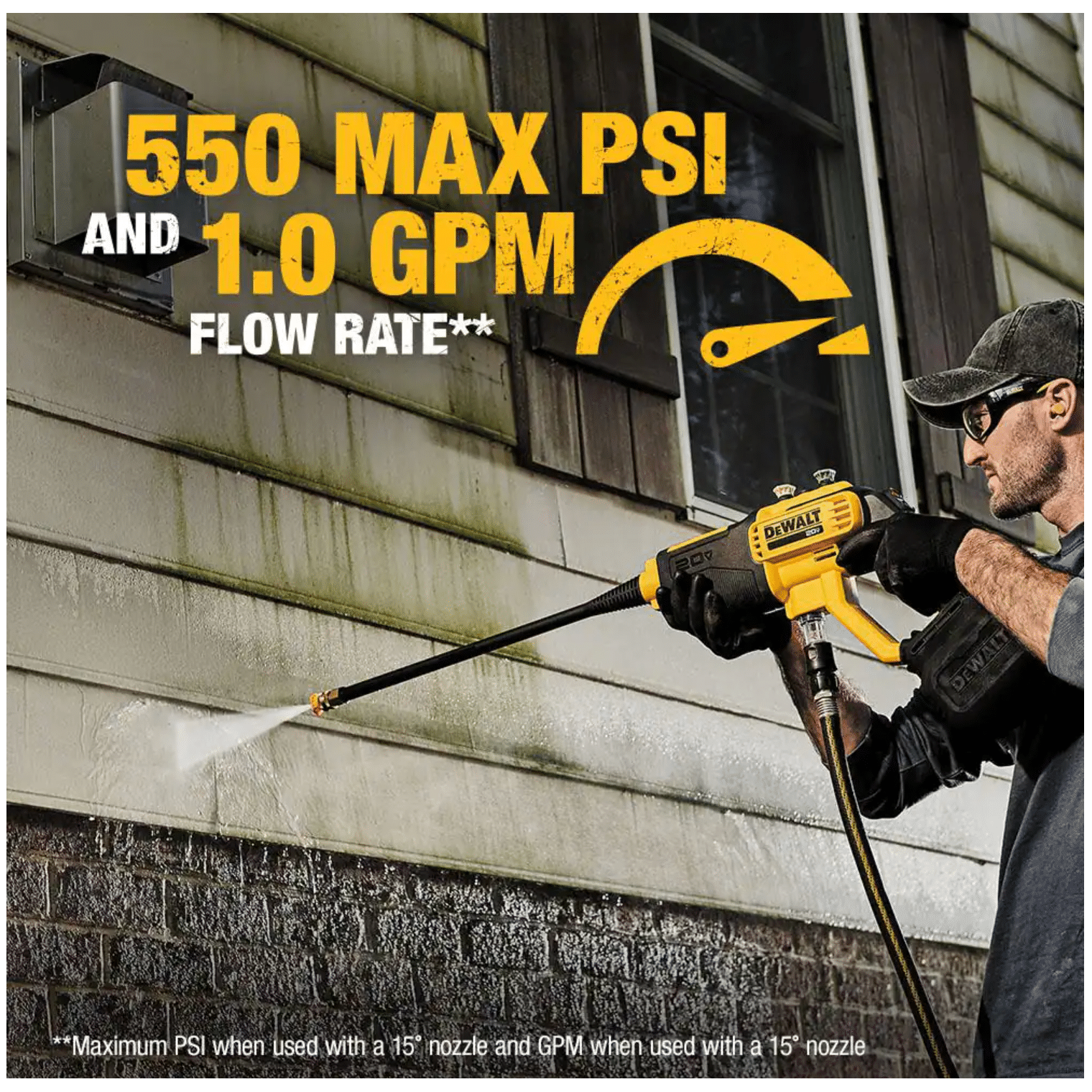 Dewalt 550PSI， 1.0GPM Cold Water Cordless Electric Power Cleaner with 20V 5.0Ah Battery， Charger and Tool Bag