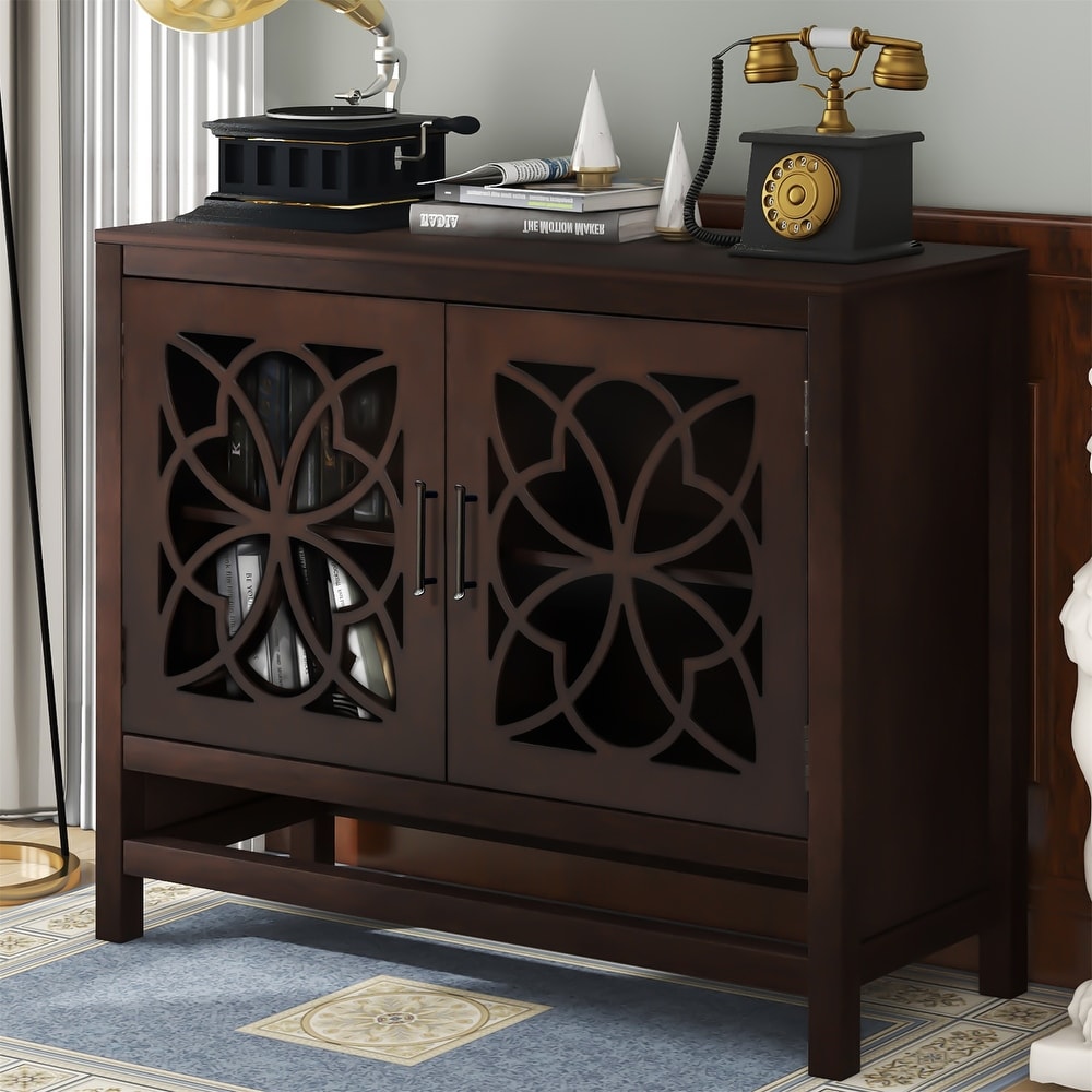 Wooden Storage Cabinet with Doors and Adjustable Shelf