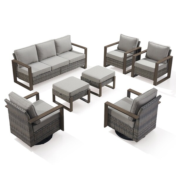 Outdoor Sofa Chair Set with Ottoman and Swivel Chair