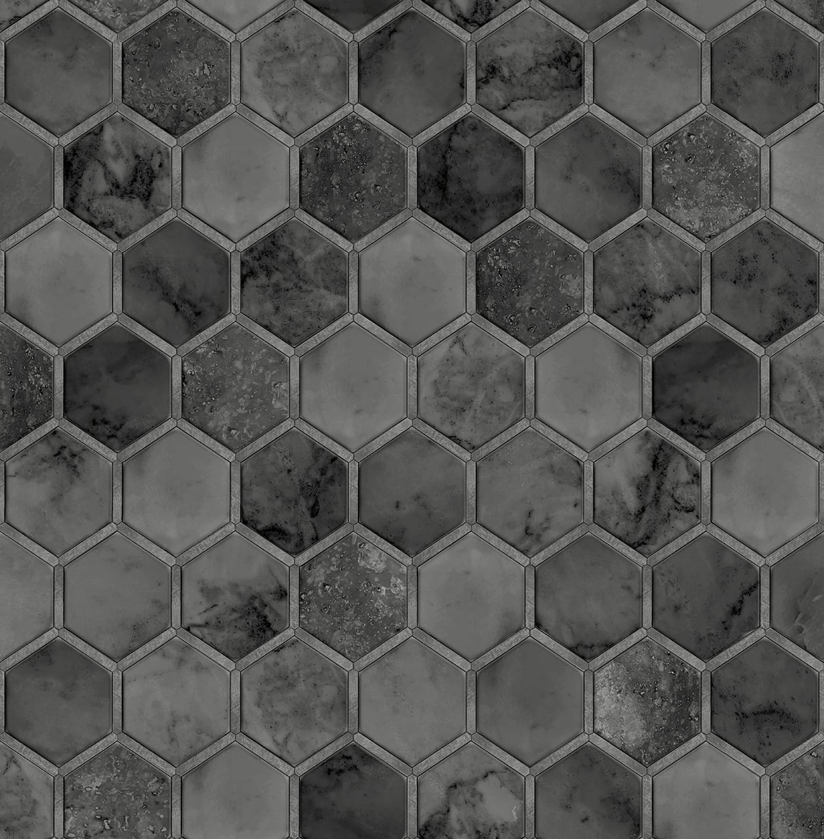 Inlay Hexagon Peel-and-Stick Wallpaper in Cosmic Black and Silver